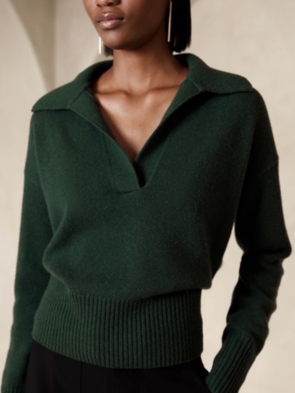 BOGO! Banana Republic Johnny Collar 100% Cashmere Polo Sweater Green Medium